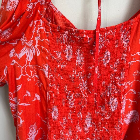 Ava & Viv Size 3X Red Floral Top Balloon Sleeve Smocked Flirty Coquette - Picture 8 of 11